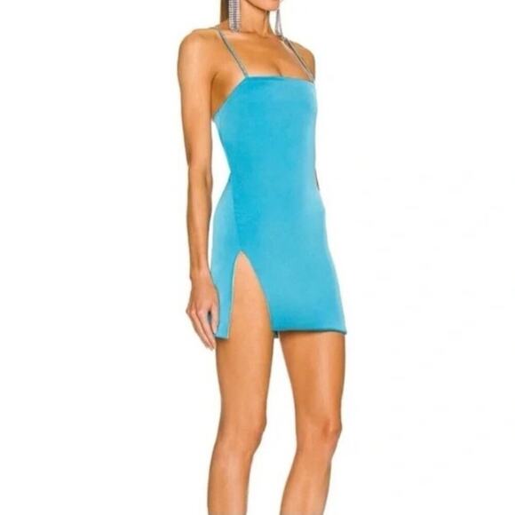 NWT The Attico Mini Abito Fujiko Blue Strappy Mini Satin Dress - Picture 4 of 11